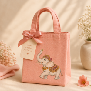 Pink elephant print tote bags
